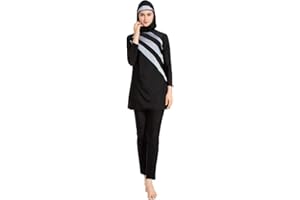 SUYUKU Muslimischer Badeanzug für Damen 3-teilige Muslimische Bademode Hijab Anzug Frauen islamischer Badeanzug Langarm Schwimmen Burkini Kostüm UV-Schutz Bademode Anzug S - 6XL