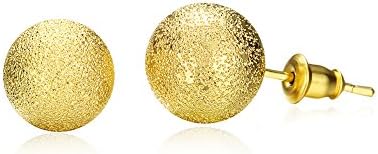 Simple Frosted Ball Bead Stud Earring Golden Tone Wedding Set Birthday Gift For Women Girl