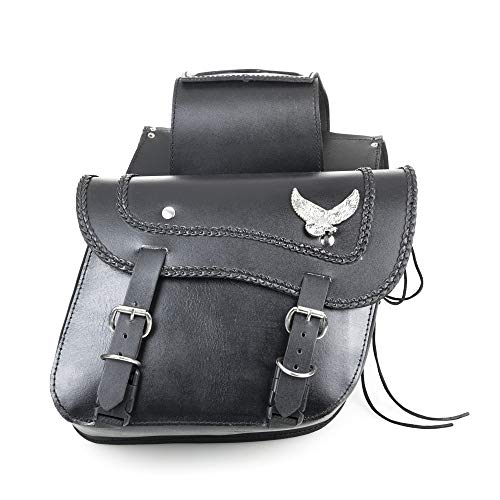 Hells-Design - Alforjas para motocicleta Custom (piel, emblema metálico de un águila)