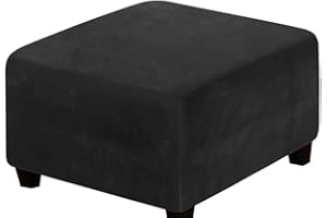 SWJ-swjssb Stretch Ottoman Slipcover,Square Velvet Footstool Cover Large Brown Grey Black Footrest Pouffe Protector Covers With Elastic Bottom Washable Super Soft Universal Slipcovers(Black,45x45 cm)