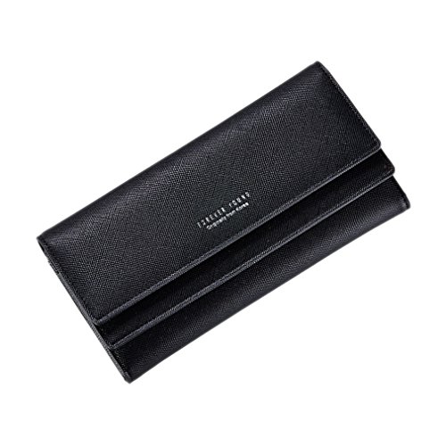 Preisvergleich Produktbild Kauftree Damen Frauen Portemonnaie Geldbörse Elegant Geldbeutel Brieftasche Kreditkartenhülle Wallet Lang (#2 Schwarz)