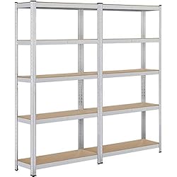 Yaheetech Lot de 2 Étagères de Rangement Charge Lourde Meuble de Garage Ratelier Cuisine Salon 90 × 30 × 180 cm Acier Galvanisé MDF Capacité de Chaque Tablette 175 kg