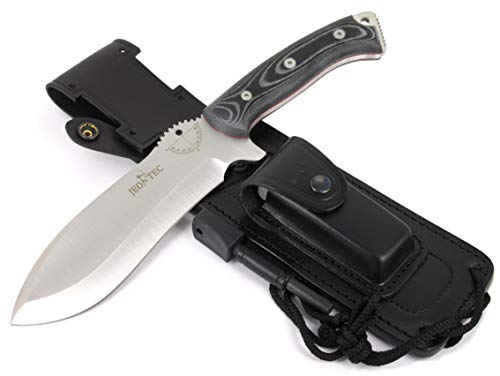 JEO-TEC Nº55 Outdoor Camping Gürtelmesser Jagdmesser Überlebensmesser Survival Bushcraft Messer - Premium Qualität - Stahl MOVA - Lederscheide Feuerstahl Messerschärfer - Single Edge