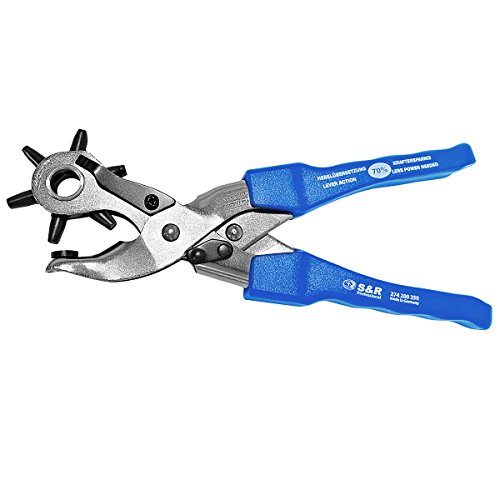 S&R Profi Revolverlochzange OVAL / MADE IN GERMANY / Lochzange Oval Pfeifenzange mit Hebel-Übersetzung und 6 auswechselbaren OVALEN Lochpfeifen: 5,7 x 3,8 mm, 4,6 x 3,0 mm, 6,3 x 3,5 mm, 7,3 x 4,3 mm, 7,8 x 3,0 mm (Langloch), 6,0 x 3,0 mm (Rechteckig) - 2