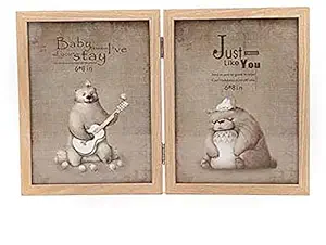 Jamboree!!! Wood Picture Frame Double 6x8 Hinged Picture Frame Desktop Photo Frame with Glass Front Dual Frame (Wood Color)