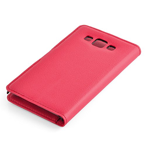 Cadorabo – Book Style Hülle für Samsung Galaxy A3 (5) (A300 – Modell 2015) – Case Cover Schutzhülle Etui Tasche mit Standfunktion und Kartenfach in KARMIN-ROT - 5