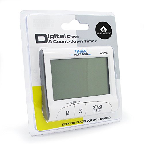 Kings & Queens Large Display Electronic Digital Countdown and Count up Loud Alarm Kitchen Timer / Sport Stopwatches with Clock Function (Magnet and Stand) AC006-1G by Kings & Queens - 7