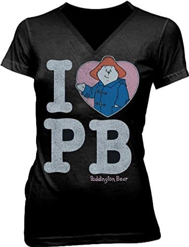 Paddington Bear I Heart Love PB Distressed Black Juniors T-shirt Tee (Medium)