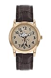 Disney Minnie Mouse MN1547 Damen-Armbanduhr, rotgoldenes Gehäuse, Braunes Lederband