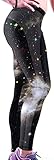 erdbeerloft - Damen Leggings Sporthose Weltall Space, One Size, Schwarz Weiss - 