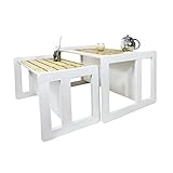 3 in 1 Multifunktionales Kindermöbel Set Bestehend Aus einem Multifunktionalen Kindertisch und eine Multifunktionale Kindersitzbank oder ein Multifunktionales Nest von zwei Couch- Beistelltischen für Erwachsene, aus Massivem Buchenholz Weiß Lackiert - 8