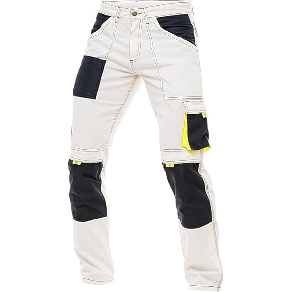 HASHOOB TRADING FZE Heren Schilder Werkbroek Met Meerdere Zakken Witte Broek Cargo Combat Decorators Werkkleding Broek, Wit, 34W / 30L