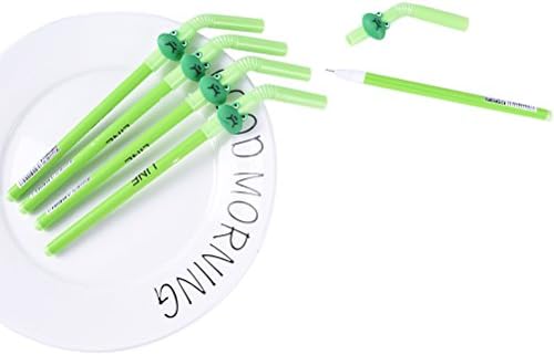 XyHana 5 PCS Korean Cartoon Animal Green Frog Straw Design Gel Pens Creative School Stationery Supplies, 0.5MM, Black Ink (Frog)