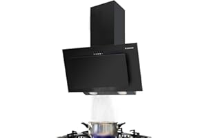 Gasland Chef AR60BP Cappa Aspirante Inclinata 60 cm, 350 m³/h, Cappa da Cucina da Parete con Filtro Antigrasso in Alluminio, Nero