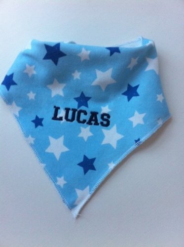 Personalised Baby Boy Blue Star Bandana Dribble Bib. Great baby gift