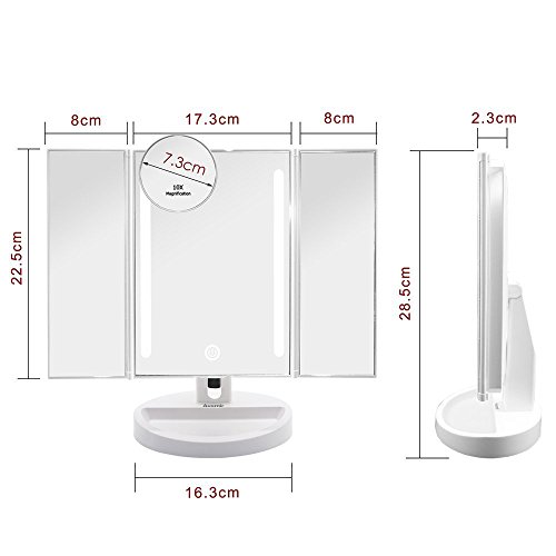 Auxent 3 Seiten Kosmetikspiegel mit LED Beleuchtung, Dimmbar durch Touch-Schalter, Blendfreie Bleuchtung, Schminkenspiegel mit 2 Klappbaren Seitenspiegeln für Makeup, Rasieren und Gesichtspflege - 6