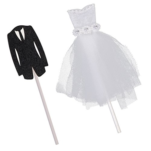 MagiDeal 2pcs Cupcake Kuchen Topper Pick Bräutigam Anzug Brautkleid Form Hochzeits Party Dekoration - 7