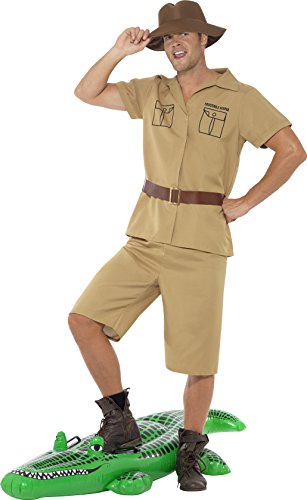 Smiffys Adult men's Safari Man Costume, Shirt, Shorts, Belt and Hat, Icons and Idols, Serious Fun, Size L, 41044