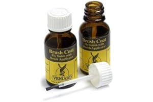 VORAGA Fliegenbindenlack, Pinselschicht, ein neuer Pinsel auf transparenter Beschichtung.