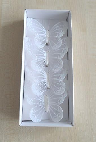 Pack Of 4 Nylon Butterflies With Glitter Diamante Detail - Homestreet Butterfly Decorations (White)