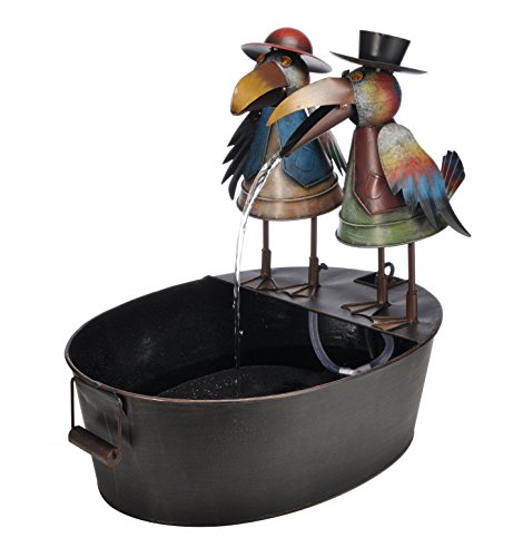 Metallbrunnen mit zwei bunten Raben 50x38x50cm, mit Elektropumpe