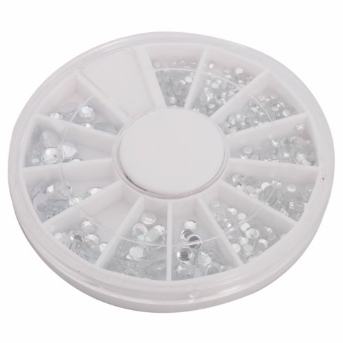 Well-Goal 12 Different Size Nail Art Nailart Round Glitter Rhinestones Tips Manicure Decoration Clear + Wheel