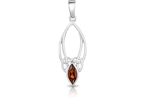 DTPsilver® 925 Sterling Silver Necklace - Celtic Pendant with Natural Gemstones - With or Without Curb Chain - Width: 1.2 mm - Adjustable Length: 16" to 18" Inches