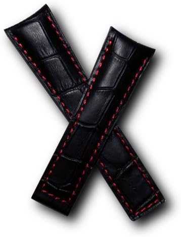 Black Crocodile-style leather strap with red stitching to fit TAG Heuer Grand Carrera models listed below
