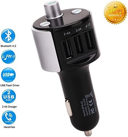 Bluetooth FM Transmitter Valentine's Day Gifts- Wireless Bluetooth 4.2 Receiver MP3 Player Radio Adapter Car Kit,Hands-free with 3 Ports USB Car Charger 4.8A for iPhone X/8,Samsung Cellphones ipad