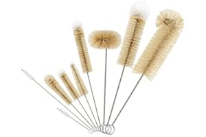 Masthome Set 9 Spazzola per Bottiglie, Scovolino per Bottiglie con Setole Naturali, Spazzole Multiuso Spazzola per Pulire Bottiglie di Vetro, Spazzola per Biberon Spazzola per Cannucce