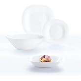 Luminarc Carine 19-Piece Opal Glass Dinnerware Set for 6 People | White, square design, gloss finish, stackable, made in Fran