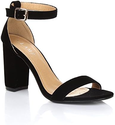 Womens Ladies Block HIGH Heel Ankle Strap PEEP Toe Strappy Sandals Shoes Size 3 4 5 6 7 8 (4, Black Suede)
