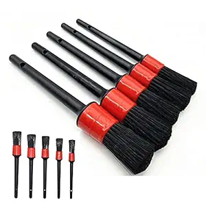 Smartone Auto Detailing Brush Set of 5 Different Sizes Premium Natural Boar Hair Mixed Fiber Plastic Handle Car Cleaning Tools Kit for Automotive Wheels, Dashboard, Interior, Engine, Exterior