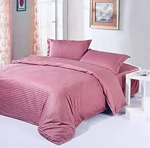 Demand Mania Super King Size Cotton Plain Stripe 300TC Double Bedsheet with 2 Pillow Covers (108x108inch, Lavender)