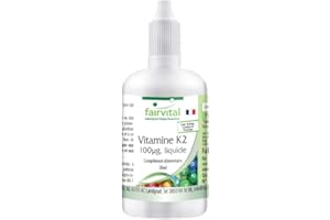 Fairvital | Vitamine K2 100mcg liquide, naturelle, au moins 99% all-trans MK-7, ménaquinone, VEGAN, 30ml, Flacon pour 3 mois avec huile de citron et vitamine E