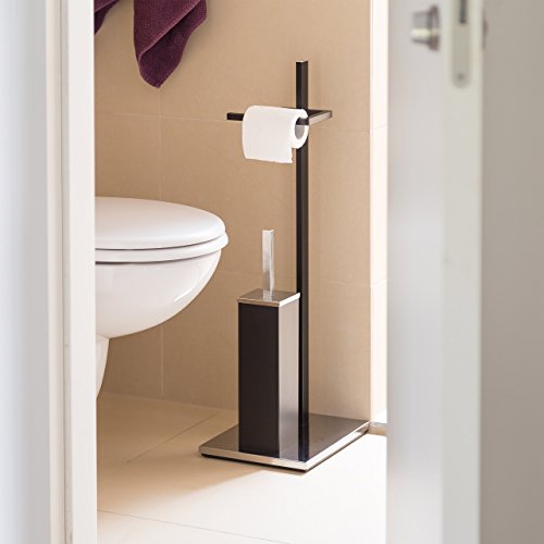 Relaxdays WC-Garnitur Edelstahl matt H x B x T: ca. 73 x 21,5 x 27,5 cm eckige WC Standgarnitur im modernen Design mit Toilettenpapierhalter und WC-Bürste im hygienischen Kunststoffbehälter, schwarz - 2