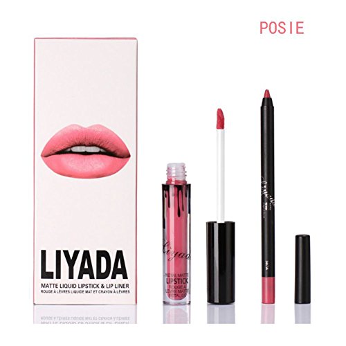 ROMANTIC BEAR Matt Non-stick Cup Wasserdicht Lipgloss+Lipliner Stift Set