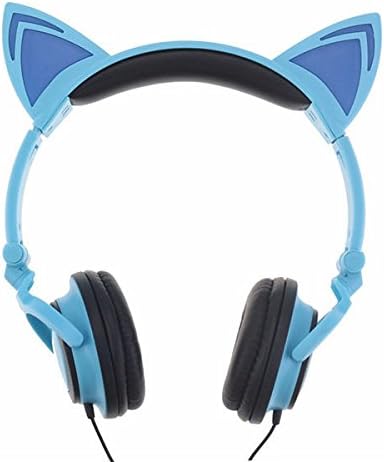 Cat Ear Headphones, KOMRT Blinking Kids Headphones Fashion Glowing Cosplay Headset, Foldable Over-Ear Gaming Headsets with LED Light for Girls, Children, Compatible for iPhone 6S, Android Phone，PC
