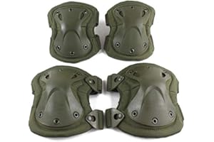 Lelestar Military Tactical Knee & Elbow Pads Set 4 in 1 Anti-impact Hunting Paintball Shooting Protective Camouflage Knee Pads Support for Outdoor CS and Extreme Sports (Army Green)