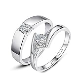 Moneekar Jewels 925 Sterling Silver Plated Zircon Adjustable Couple Rings for Men and Women -Set of 2