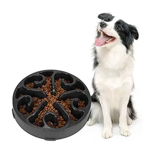 Slow Feeder Dog Bowl Non Slip Non Toxic Fun Healthy Feeder No Chocking Dog Food Water Bowl for Large Medium Small Dogs Pet Black Color