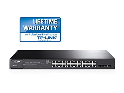 TP-LINK T1600G-28PS (TL-SG2424P) JetStream 24 Port Gigabit Smart PoE+ Switch with 4 SFP Slots (24 x 10/100/1000 Mbps RJ45 Port, L2/L2+ Feature, L2/L3/L4 QoS, IGMP Snooping V1/V2/V3, Support IPv6)