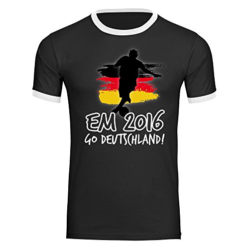 T-Shirt Go Deutschland EM 2016 Frankreich Herren schwarz / weiß Gr. S – 2XL France Germany Deutschland, Größe:M