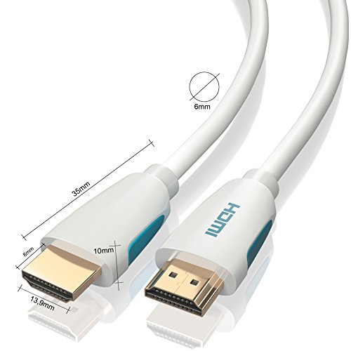 1,5m HDMI Kabel Weiß 1.4a / 2.0 Ultra HD 4k| High Speed with Ethernet | neues Modell 2016 / Kabel 3 fach geschirmt / inkl. Stecker- und Kontaktschirmung | 4K Ultra HD 2160p / Full HD 1080p | 3D / ARC / CEC |weiss 1.5 Meter - 3