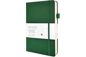 Fwilo A5 Notebook 100gsm Journal Notebook Dark Green Hardback Thermochromic Leather Notebook 160 Pages Dotted Notebook Eye Protection Diary for School Office Artist Writing Drawing Field Notepad