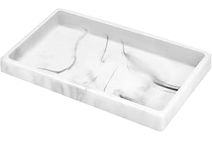 Luxspire Plateau de Salle de Bain en résine, pour Commode, Bijoux, évier de Cuisine, Parfum, Bougies, Savon, Serviette, Plantes, Accessoires de Salle de Bain (Taille M, Aspect marbre Blanc)