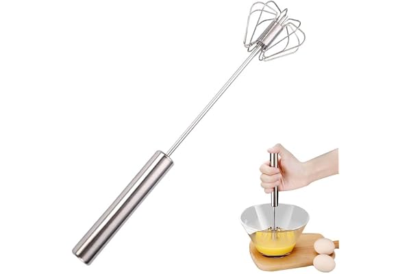 Batteur à main, fouet semi-automatique en acier inoxydable, batteur à œufs semi-automatique rotatif, mélangeur à main, outil d'agitation pour la cuisine, le lait d'œufs à la maison (12in)