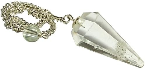 crystal point pendulum With Chain for Scrying Healing Dowser / Crystal Quartz Dowser With Metal Tip Pendent/ Crystal Quartz Gemstone