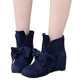 Tianwlio Frauen Herbst Winter Stiefel Schuhe Stiefeletten Boots Damen Mode Erhöhen Warme Bowknot Wedges Flock Stiefeletten Runder Zeh Schuhe Blau 42