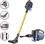 Laufzeit ca.55 Min DMS® 2in1 Zyklon Akku Staubsauger kabelloser Handstaubsauger, Elektrobürste, Lithium-Ionen Akku, Decken-, Bodenreinigung,Zwischenräume mit Wandhalterung,Ladestation, Betriebszeit bis 55 Min Gold